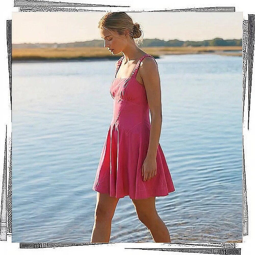 NWT: Pink Square Neck Semi Drop Waist A-Line Mini Dress (S) by Anthropologie - Picture 6 of 7